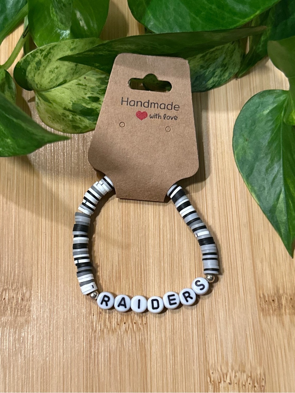 🖤🏈✨ Raiders Stretchy‎ Beaded Bracelet | Handmade | Football Fan Bracelet 🏈🖤